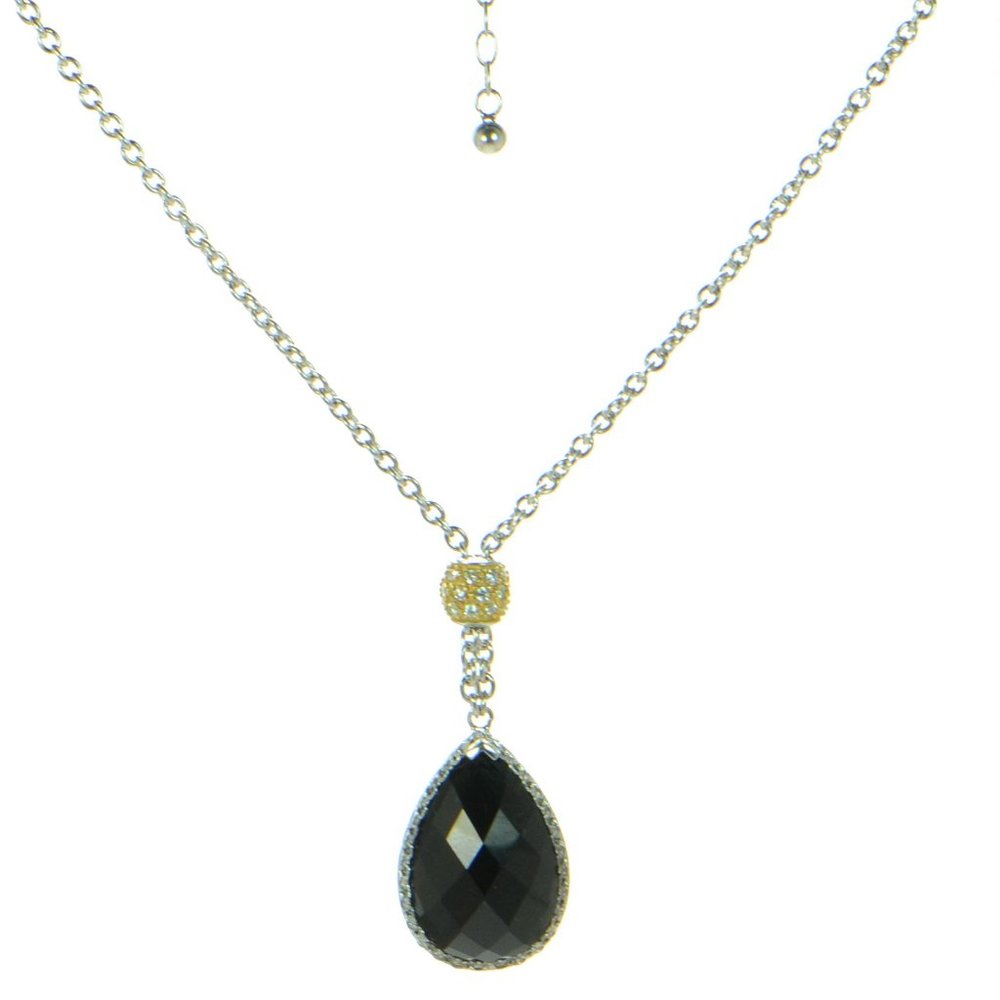 Joseph Esposito Solid 925 Sterling Lariat Checkerboard Pear CZ Necklace